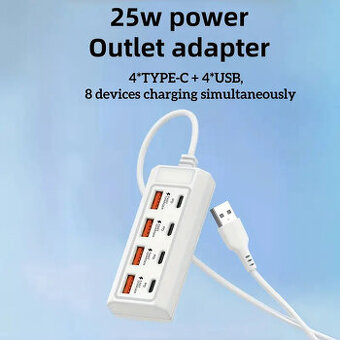 Osmiportový nabíjecí USB hub 25W
