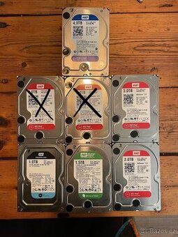Harddisky různých kapacit (1 až 4TB) – WD Red, Blue, Ent