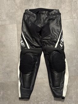 Kožené moto kalhoty Dainese - černo-bílé, s kolenními slider