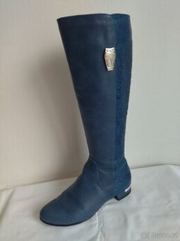 Dámské zimní kozačky, modrá kůže ražený vzor,vel.37