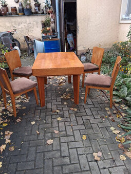 Starožitný rozkládací jídelní stůl+4ks židle styl Art Deco