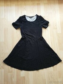 Elastické dámské šaty - černé s bílými puntíky. - 1