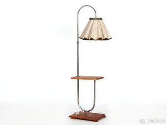 Podlahová starožitná lampa, chrom, ořech, 1930.