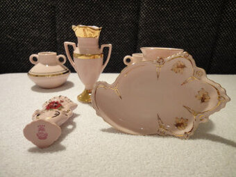 Miniatury český růžový porcelán/6 ks