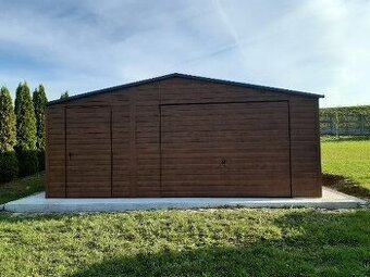 Plechová garáž 6×5 m – zlatý dub/Výklopná vrata „DAVID“