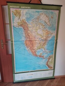 Školní Obecně zeměpisná mapa Severní Ameriky z roku 1978