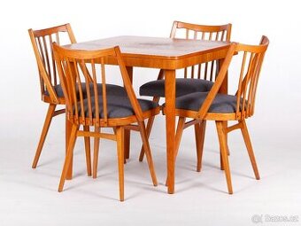 Dubové židle + stůl TON, nové čalounění 4+1