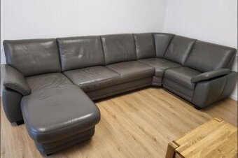 Kožená rozkládací souprava rohová šedá, 4244