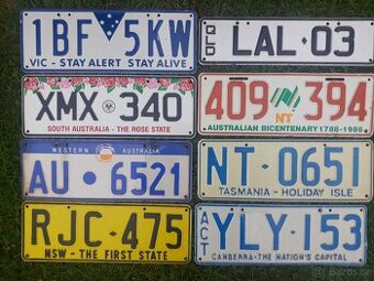 Originál SPZ státy-teritoria Austrálie plechová cedule 8ks s