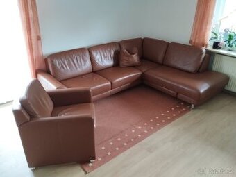 rohová, kožená sedací souprava, křeslo
