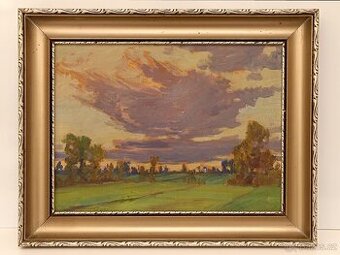 Obraz Šumava červánky 1922, olej 33x42