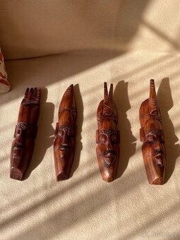 Dřevěné africké masky – sada 4 ks