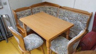 Masivní rohová lavice +2x židle + rozklád.stůl