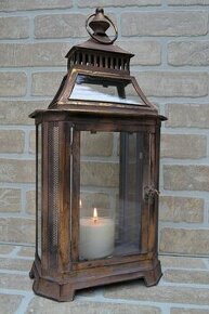 Rustikální kovová lucerna 48 cm - měděná patina - 1