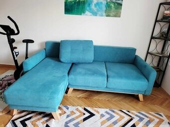 Tyrkysová rozkládací pohovka Bobochic Paris, levý roh