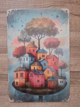 Plechová cedule 20x30cm  barevné domečky