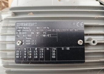 Elektromotor Siemens 0,75 kW – nový / nepoužitý