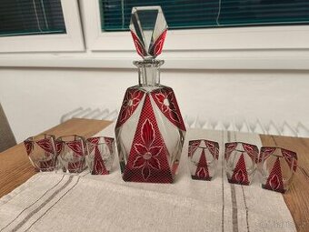 Artdecová sada na likér z broušeného křišťálu