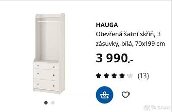 Otevřená nová šatní skříň Hauga