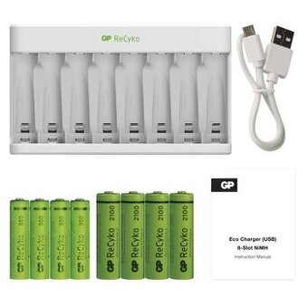 Nabíječka baterií GP Eco E811 + 4x AA ReCyko 2100 + 4x AAA R