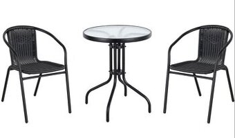 2x židle imitace ratan a stul (set 3 ks) nové