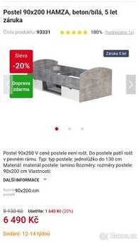 Postel 90x200 s roštem - 1