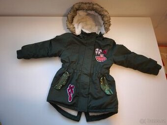 Dívčí zimní kabátek vel. 110 s kožíškem, zelený, zimní bunda