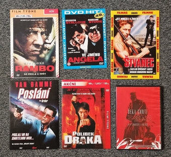 6x akční filmy na DVD 1 v krabičce, zbytek pošetky
