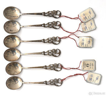 Staré čajové lžičky - stříbrné, 6ks - délka 10,5 cm