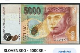 Koupím 5000 korun slovensko