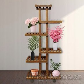 Dřevěný 6-policový stojan na květiny