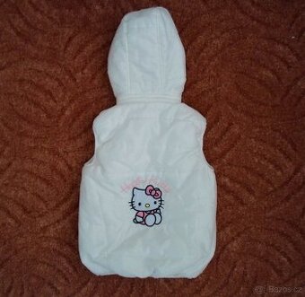 Bílá zateplená vesta vestička s kapucí HELLO KITTY 116,122