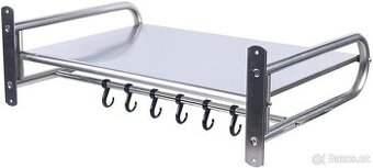 Nerezová nástěnná polička pod mikrovlnku s 6 háčky, 53×38×18
