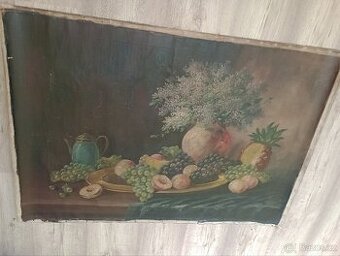 Starý obraz malba na plátně zátiší.