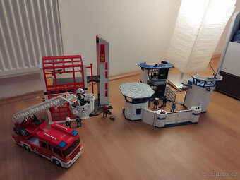 Playmobil hasičská stanice, hasičské auto a policejní stanic