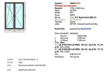 Nové Plastové okno 1730 x 2425mm
