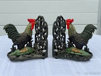 Litinové zdobené zarážky na knihy s kohouty