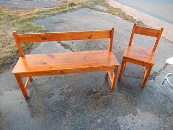Lavice a židle z masivu, zachovalé, délka lavice 130cm