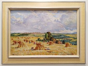Obraz V. Novotný, Žně 1941, olej na plátně 58x78