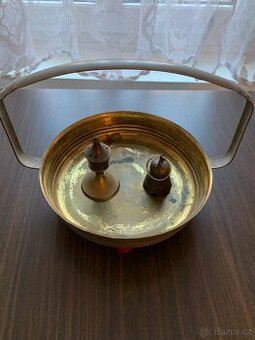Miska z alpaky stará, zvonečky z mosazi