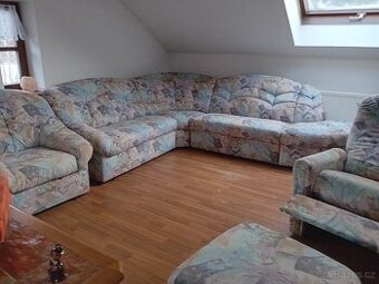 rohová sedací souprava, polohovací krřeslo, křeslo, taburet