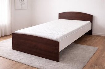 Postel 90x200 včetně matrace a roštu. Ořech/bílá