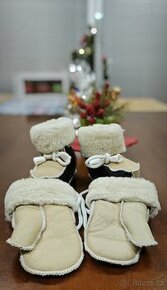 Set kožené rukavičky a botky s ovčí vlnou