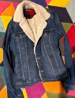 PÁNSKÁ DENIM JEANS TEPLÁ STYLOVÁ BUNDA S KOŽEŠINOU XL