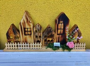 Prodám přírodní dekoraci (dřevěná vesnička)
