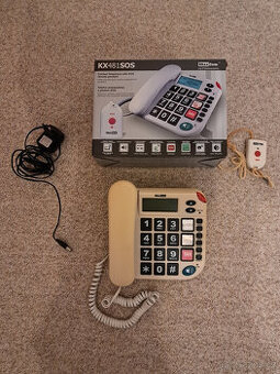 Senior telefon k pevné lince s panik dálkovým ovládáním