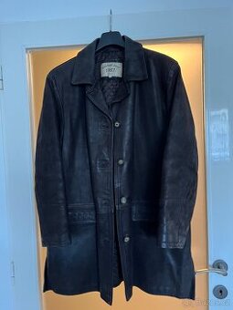 Dámský hnědý kožený kabát Retro