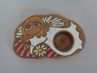 Keramická ručně malovaná destička - svícen