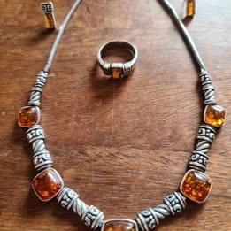 3 dílná Jantarová sada ve stříbře