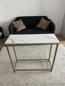 Konzolový stolek – mramorový dekor, zlatá konstrukce